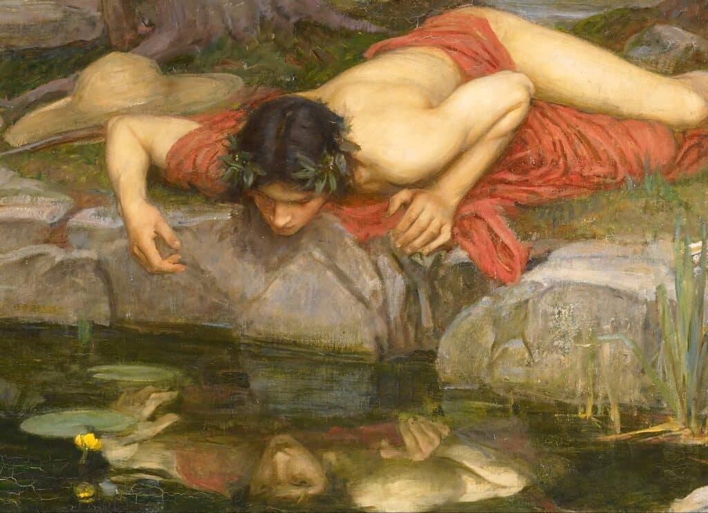 Painting of Narcissus looking at his reflection