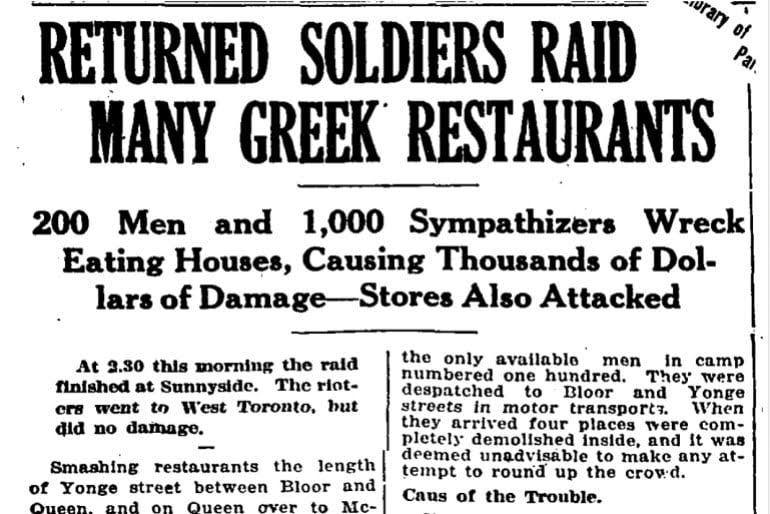 Erased from History: Canada's 1918 Anti-Greek Riots in Toronto