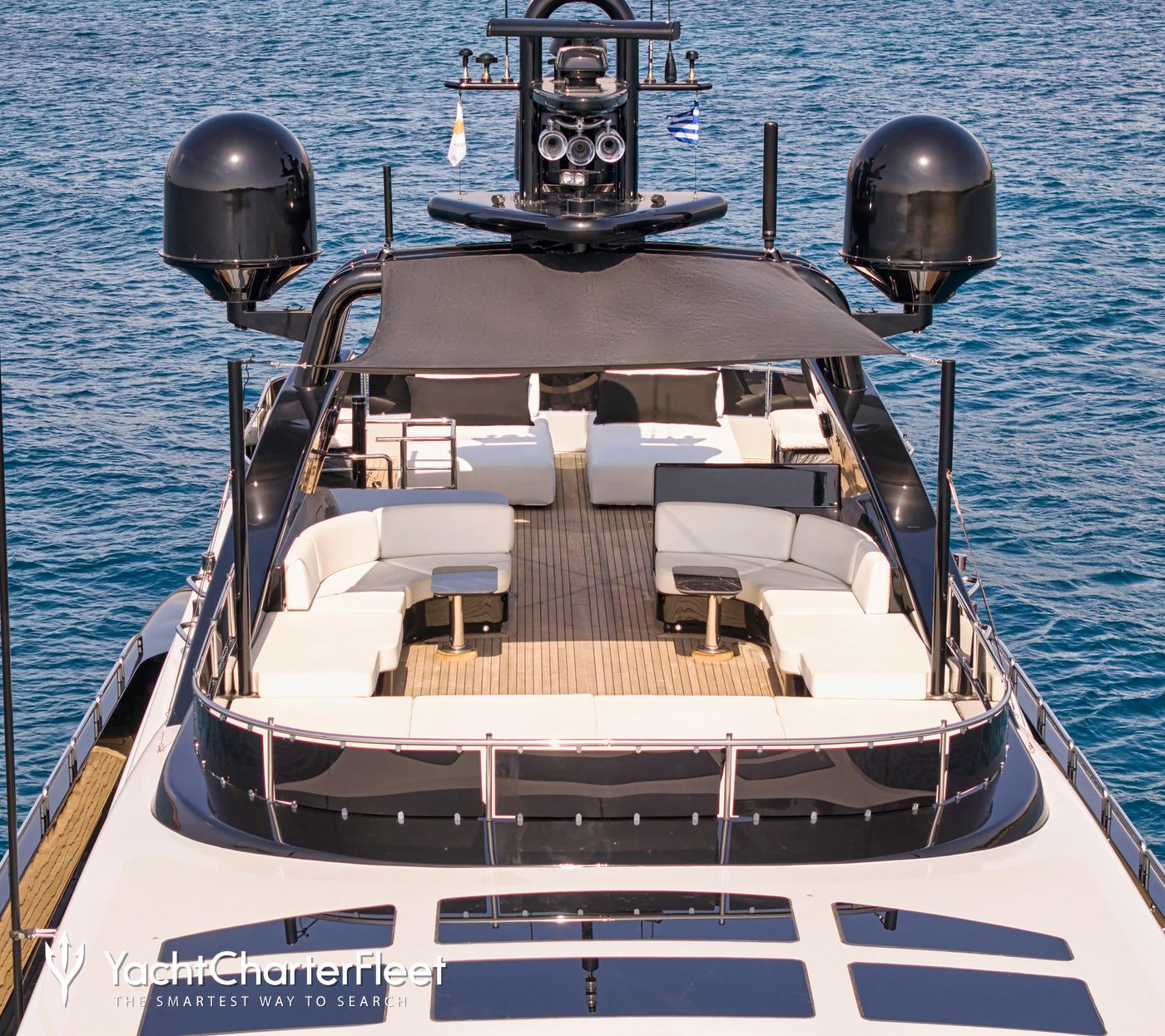 Charter yacht ABILITY elevated view of flybridge