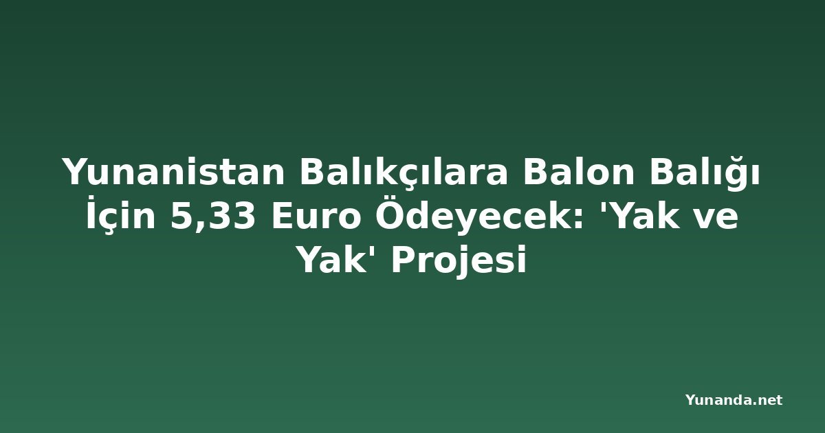 Yunanistan Balıkçılara Balon Balığı İçin 5,33 Euro Ödeyecek: 'Yak ve Yak' Projesi