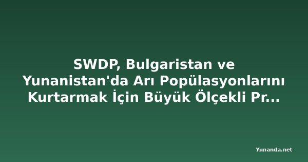 SWDP, Bulgaristan ve Yunanistan'da Arı Popülasyonlarını Kurtarmak İçin Büyük Ölçekli Proje Başlatıyor