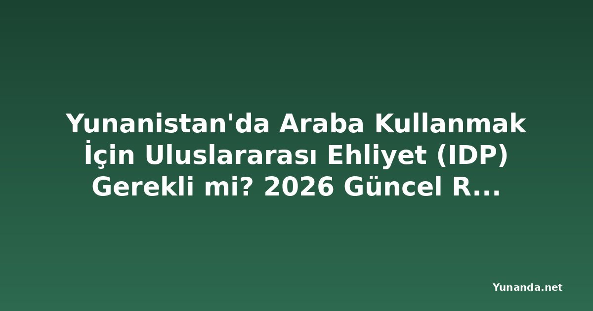 Yunanistan'da Araba Kullanmak İçin Uluslararası Ehliyet (IDP) Gerekli mi? 2026 Güncel Rehber