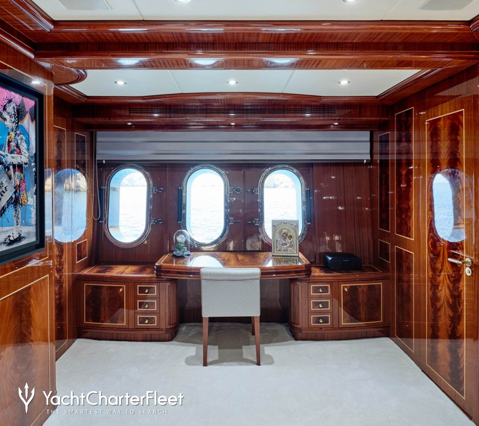 Charter yacht ABILITY study with desk facing window
