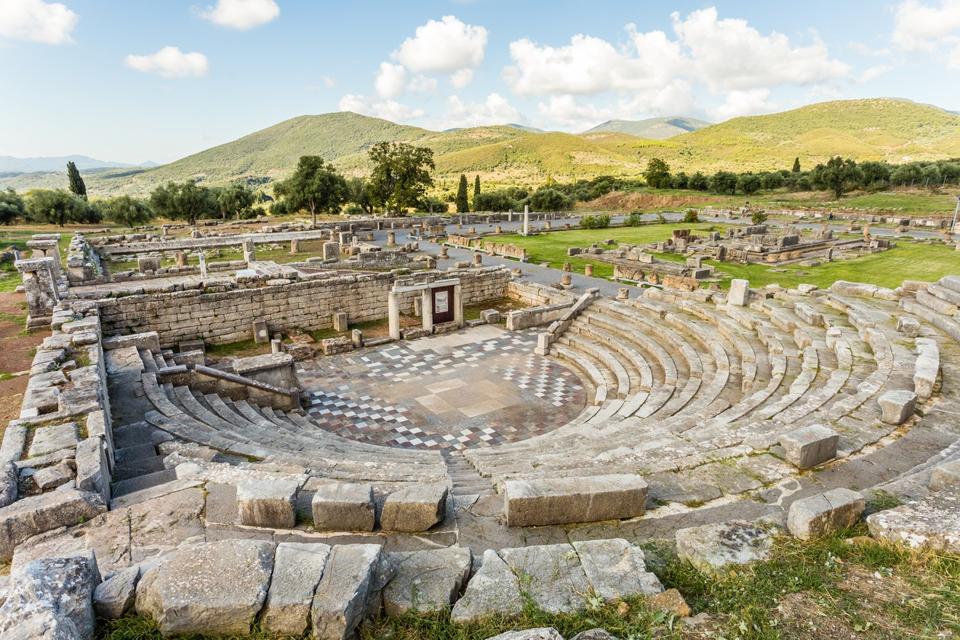 ruins of theater in Ancient Messinia, Peloponnes, Greece