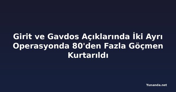 Girit ve Gavdos Açıklarında İki Ayrı Operasyonda 80'den Fazla Göçmen Kurtarıldı