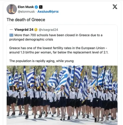 Elon Musk, Yunanistan'ın Demografik Krizi Üzerindeki Tartışmayı Alevlendirdi