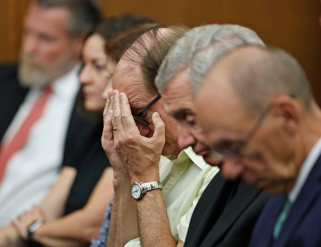 Mike Musgrove reacts to jury question during the Lindsay Clancy trial in Plymouth, Mass., on Thursday, Sept. 3, 2026.