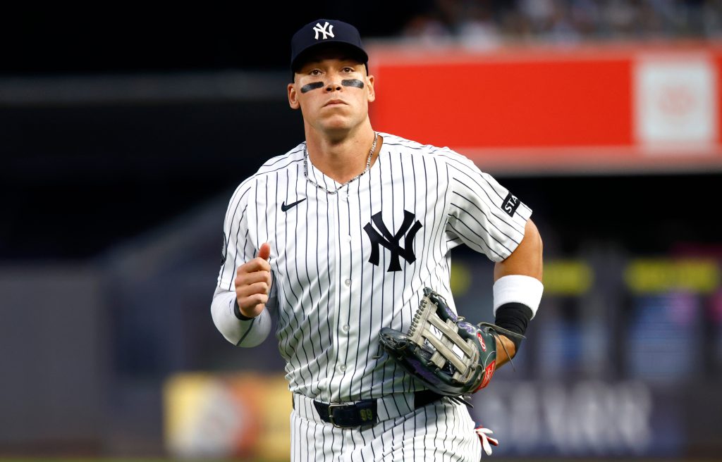 New York Yankees’ Aaron Judge walks to the dugout during the first inning of a baseball game against the Colorado Rockies, Tuesday, Sept. 8, 2026, in New York. (AP Photo/Noah K. Murray)