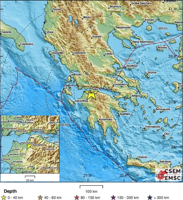 Batı Yunanistan'da Patras yakınında 4.1 büyüklüğünde deprem