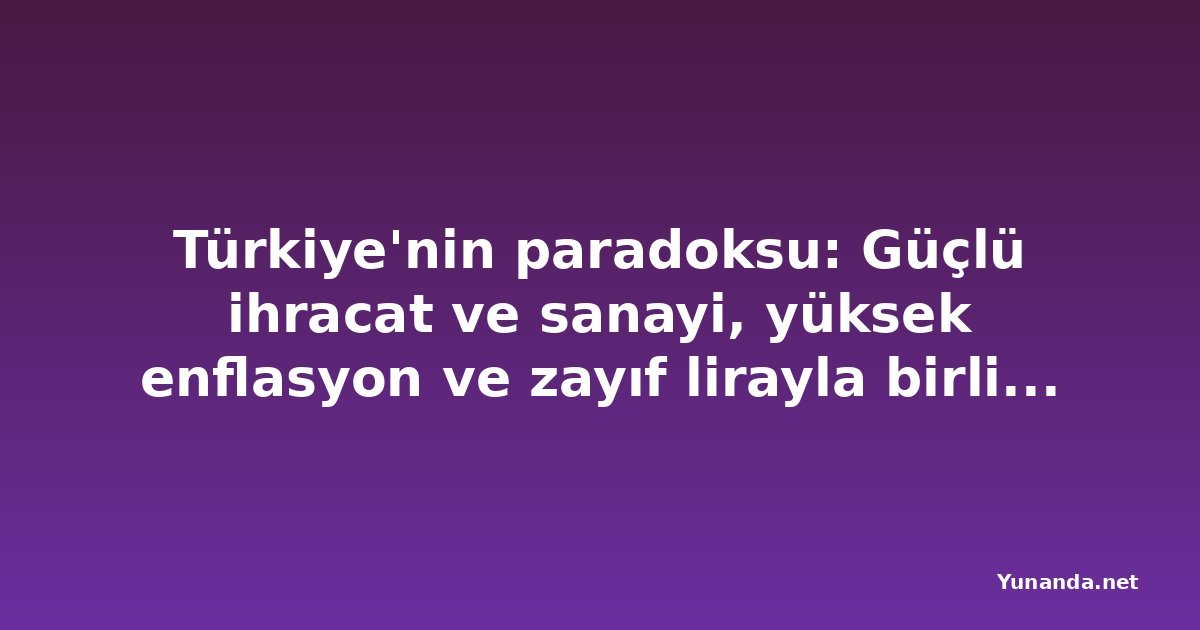 Türkiye'nin paradoksu: Güçlü ihracat ve sanayi, yüksek enflasyon ve zayıf lirayla birlikte yürüyor