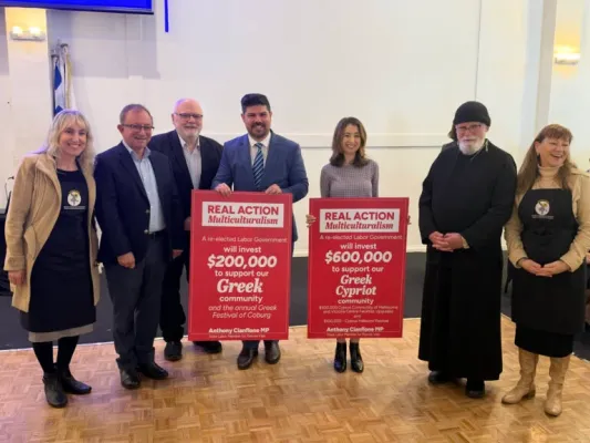 Victoria İşçi Partisi Melbourne Kıbrıs topluluğuna 600 bin dolar, Coburg Yunan Festivali'ne 200 bin dolar sözü verdi